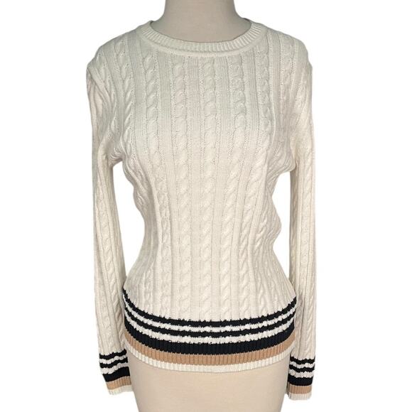 Tommy Hilfiger Small Cable Knit Sweater White Cotton Classic Preppy Old Money - Picture 1 of 11